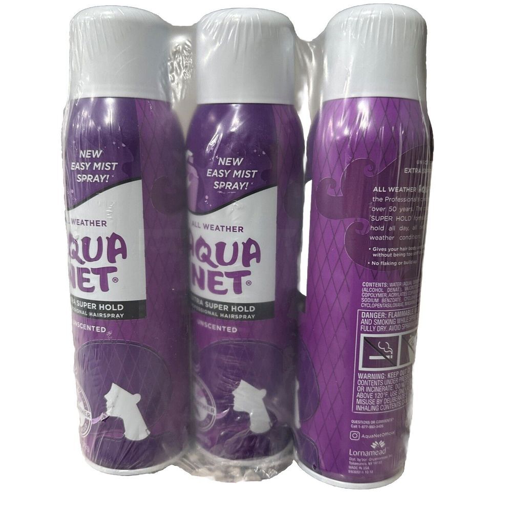 Aqua Net Unscented All Weather Extra Super Hold Hair Spray 11oz (Lot of 3)